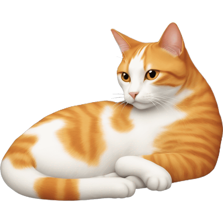 ginger and white cat curled up on a orange couch emoji