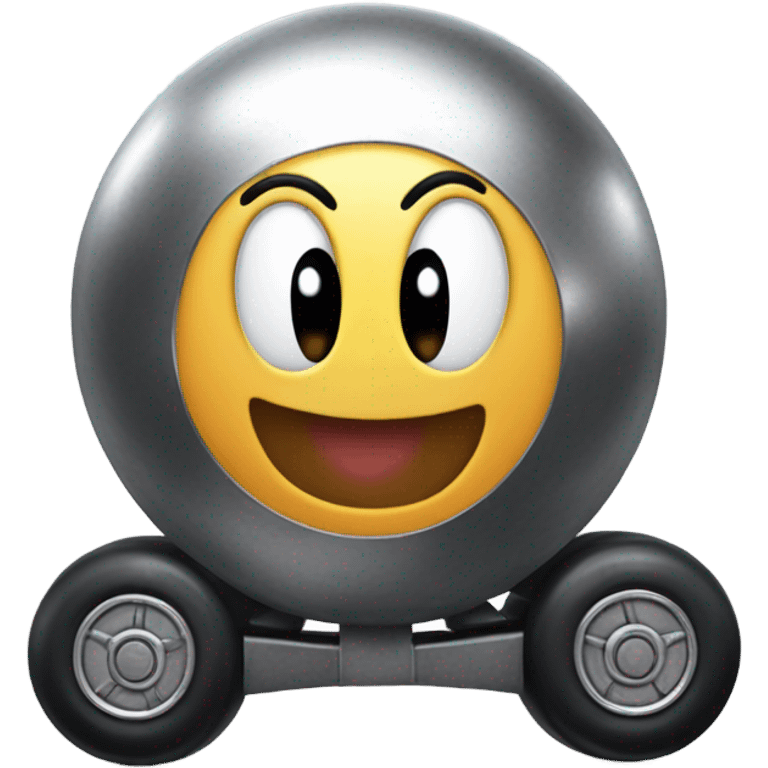 Metal cute Kirby ball driving on 4 car wheels emoji