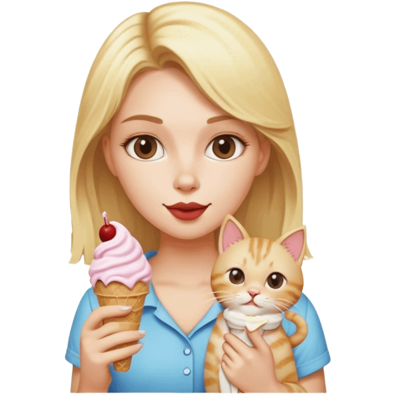 Blonde woman with a cat eating ice cream  emoji