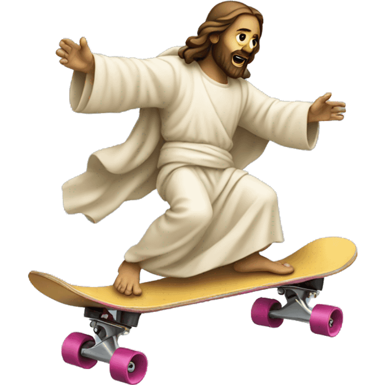 Jesus on a skateboard doing a trick emoji