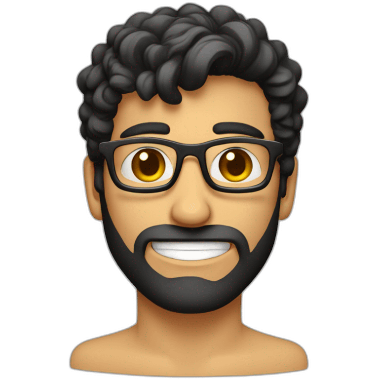 hombre moreno, lentes cuadrados, cabello negro peinado, feliz emoji