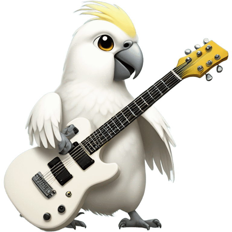 White cockatiel playing electro guitar emoji