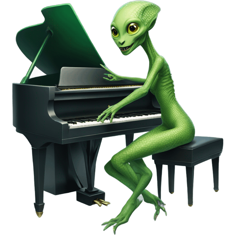 a Reptilian alien woman, play a piano emoji