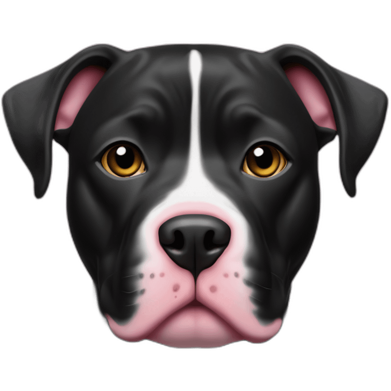 Black pitbull with pink mark on upper nose, with a thin white line from nose to forehead emoji