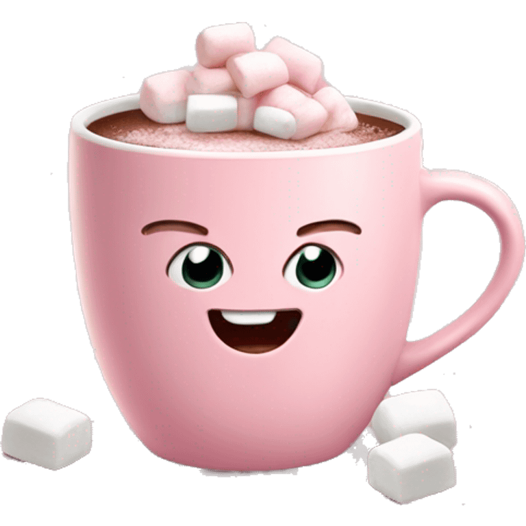 Light Pink mug of hot chocolate with marshmallows  emoji