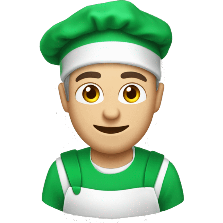 Un gorro de cocinero blancosibre do do verde encima de unas letras que pone acha emoji