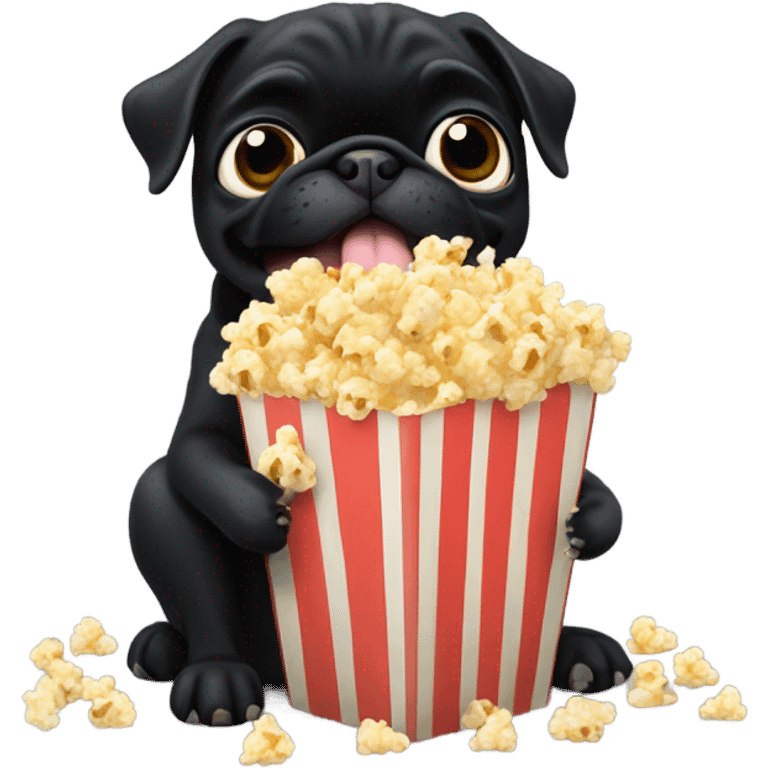 Black pug eating movie theater popcorn emoji