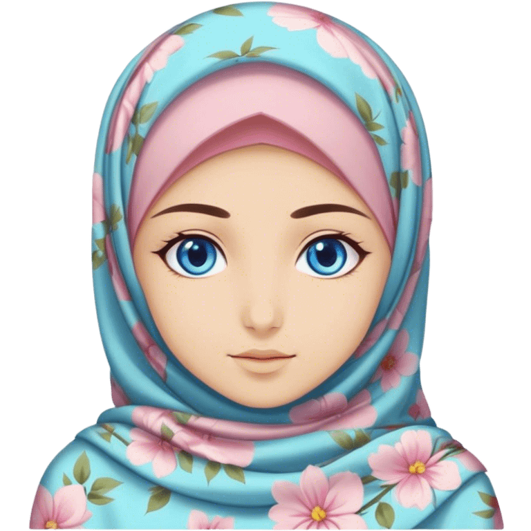 Turkish beautiful finish Konya girl blue eyes with hijab and pastel flowers dress emoji