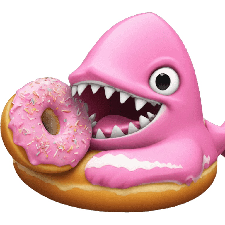 Pink shark eating donut emoji