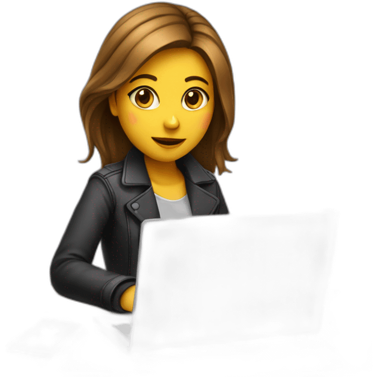 girl programmer with laptop on the table emoji