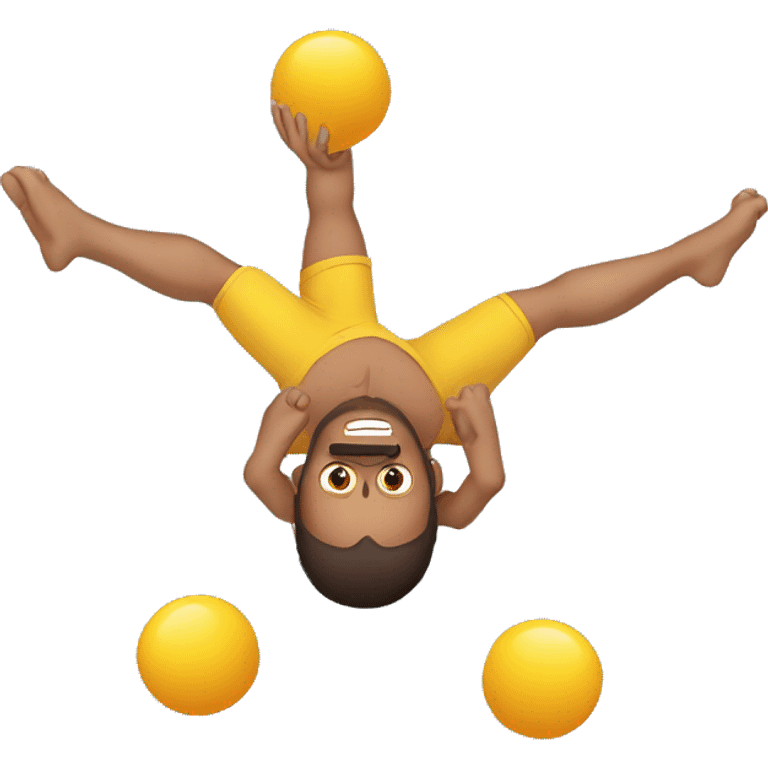 a man upside down , juggling 3 eggs emoji