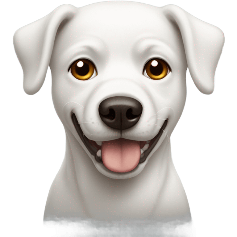 White dog with one eye having brown spot emoji