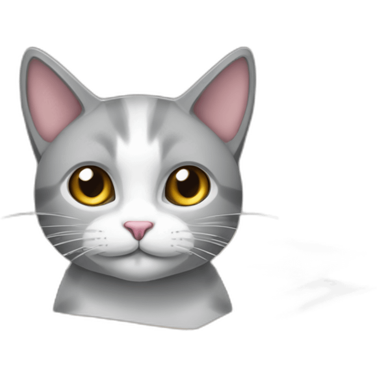 Gato gris y blanco dentro caja de carton emoji