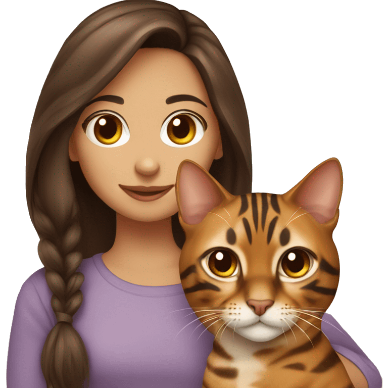 Chocolate-haired girl with a Bengal cat emoji