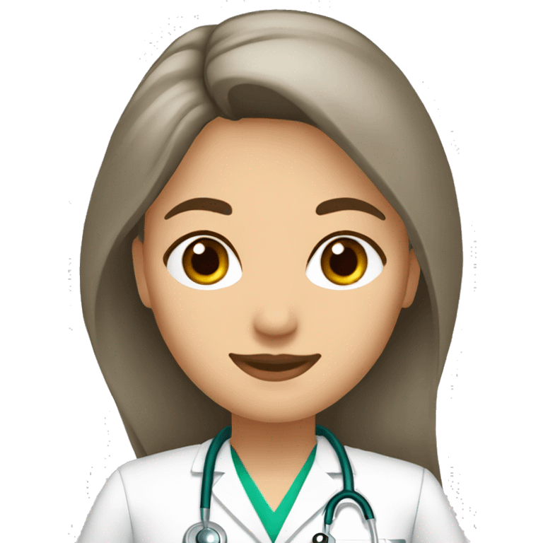 mujer medico de pelo largo, ojos y pelo castaño  emoji