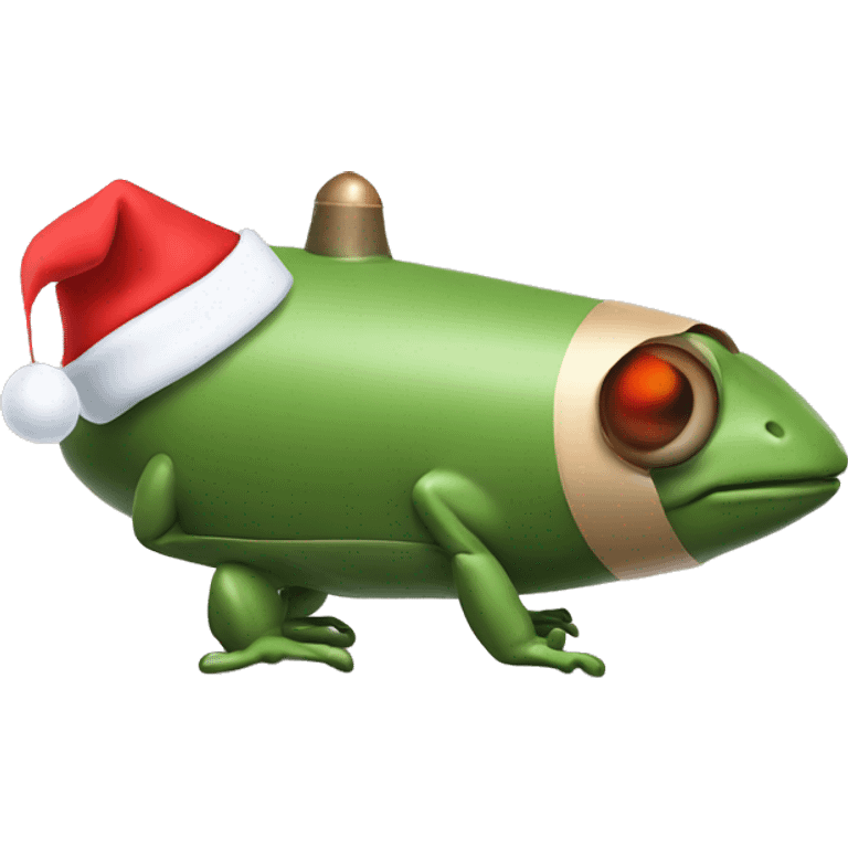 A missile taped to a toad with a Santa hat on emoji