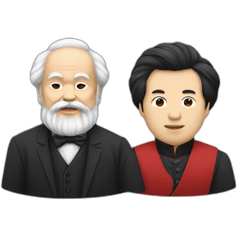 Li Hongzhi and Karl Marx, two human mentors, arm in arm emoji