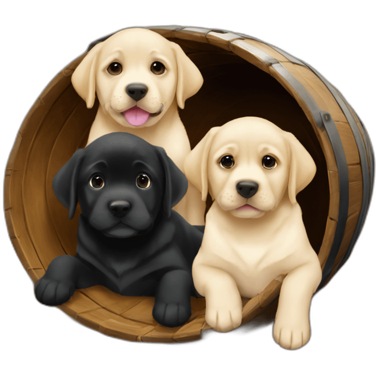 three baby labradors in a barrel emoji