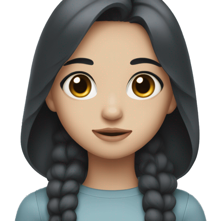 Girl with black hair and dark drown eyes with gray cat with grayish and blueish eyes  emoji