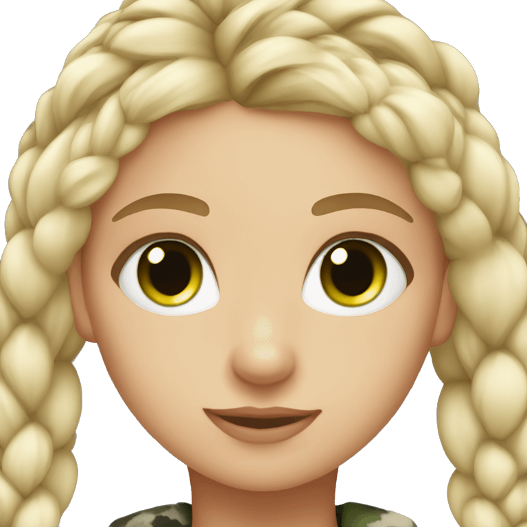 cute blonde girl this braid and green eyes wearing winter camo emoji