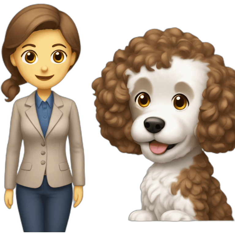 Brown Cockapoo with female teacher with brown hair emoji