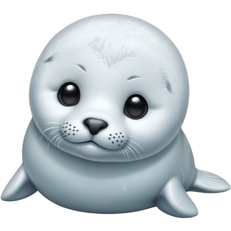 Cinematic Noble Baby Seal Portrait Emoji, Poised and endearing, with a round, plump body of soft, glistening fur, large, soulful eyes and a delicate, slightly rounded head accented by chubby cheeks, Simplified yet sharp and sophisticated features, highly detailed, glowing with a gentle, polar mist glow, high shine, intelligent and watchful, stylized with an air of arctic charm, focused and gentle, soft glowing outline, capturing the essence of a watchful and confident baby seal that appears ready to pop out of the screen with playful grace! emoji