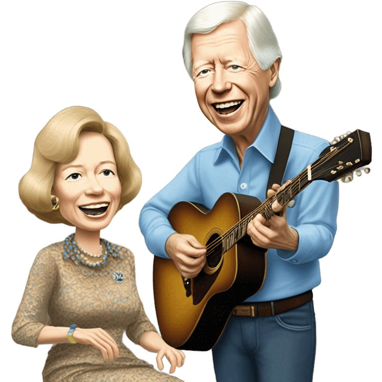 Jimmy Carter singing soulfully with Duane Allman playing guitar as Rosalyn Carter looks on happily emoji