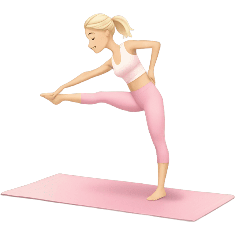 A blonde white Pilates girl in light pink clothes with beige fitness mat emoji