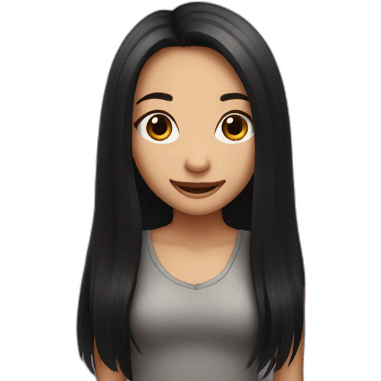 Cute girl with long black hair smiling emoji