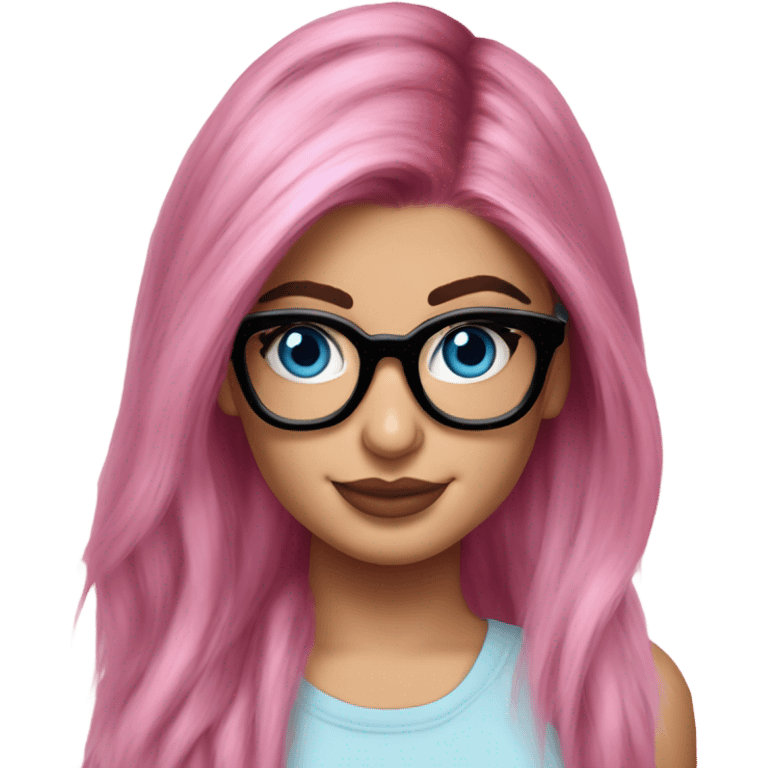 Photo Realistic kylie jenner stylish pink hair BLUE eyes and glasses happy  emoji