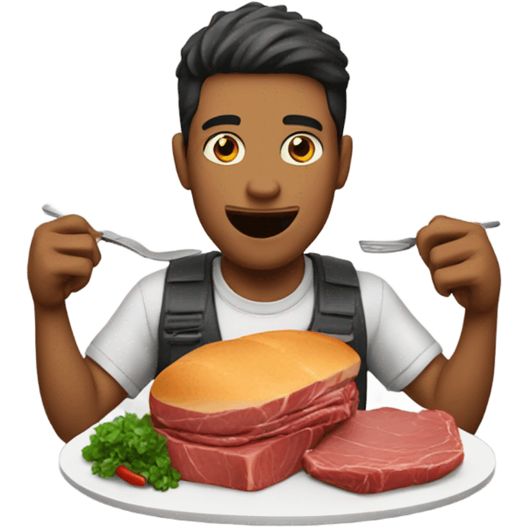 a guy eating a meat emoji