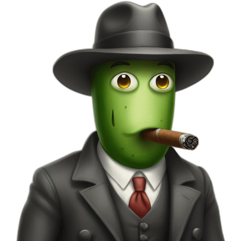 1930s gangster cucumber with a cigar and thompson gun emoji