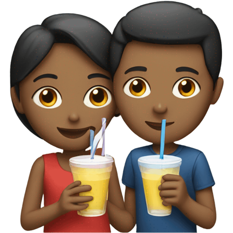 A girl and a boy sharing a drink with two straws  emoji