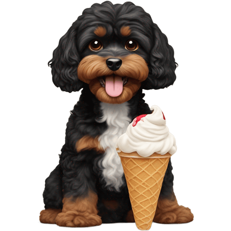 Black and Tan Cavoodle eating icecream emoji