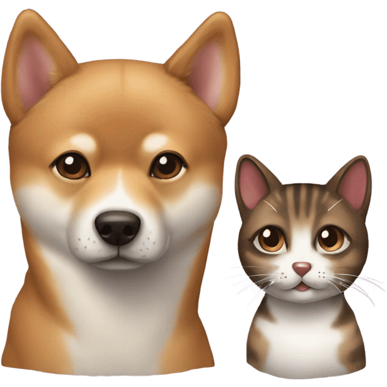 Shiba and smaller dark brown tabby cat emoji