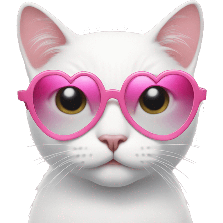 White cat with pink heart sunglasses  emoji