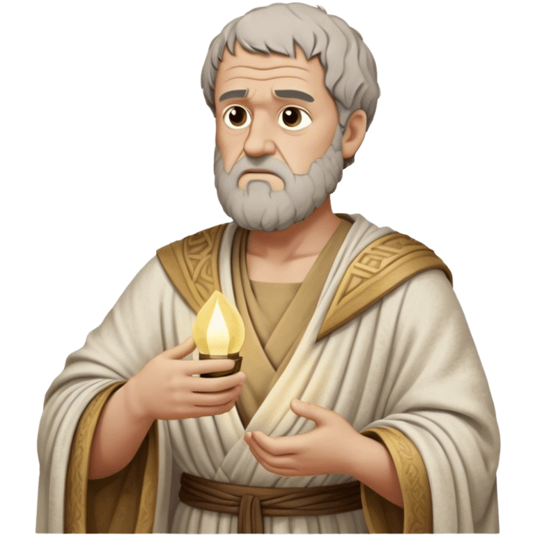 Cinematic Realistic portrait of Aristotle the philosopher, depicted as a wise, contemplative figure in detailed ancient Greek attire, with a textured draped robe and thoughtful expression, bathed in soft classical lighting that highlights his timeless intellect. emoji