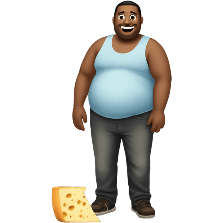 man with unbelievably huge belly with a lunchly saying, “I Like Mh Cheese Drippy Bruh!” emoji