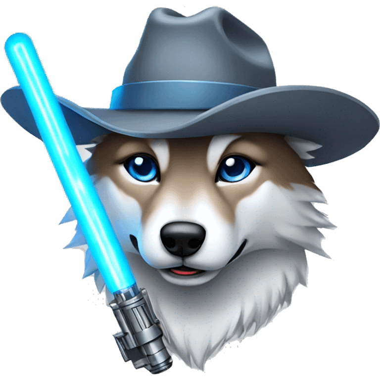 Wolf with cowboy hat Gray Lightsaber Blue eyes  emoji