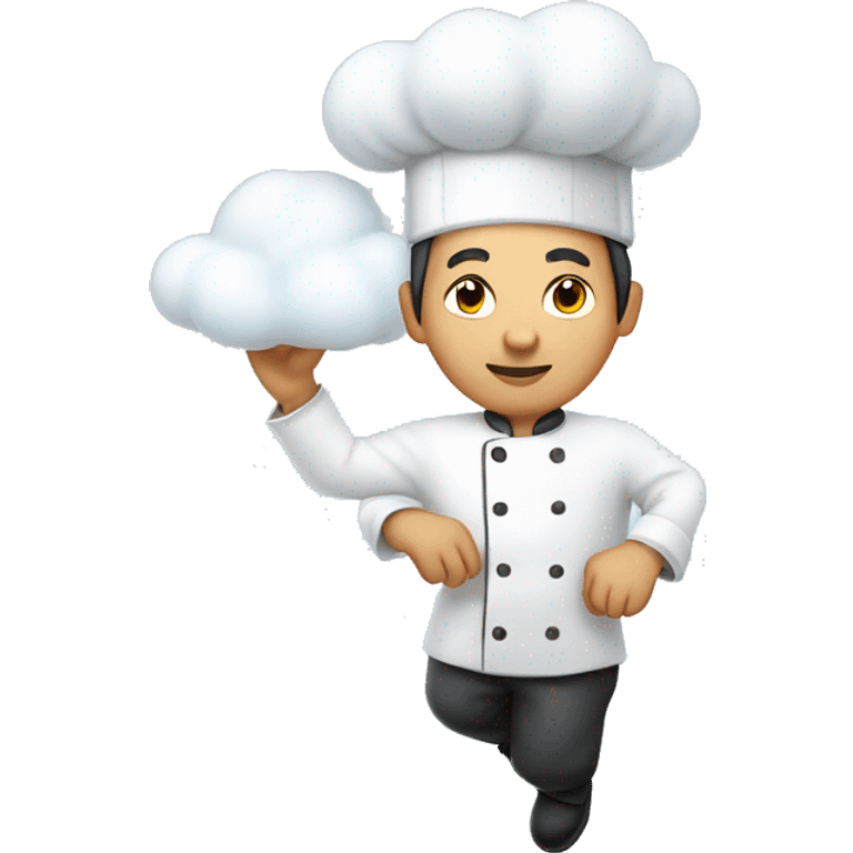 Asian-Italian chef floating on a cloud emoji