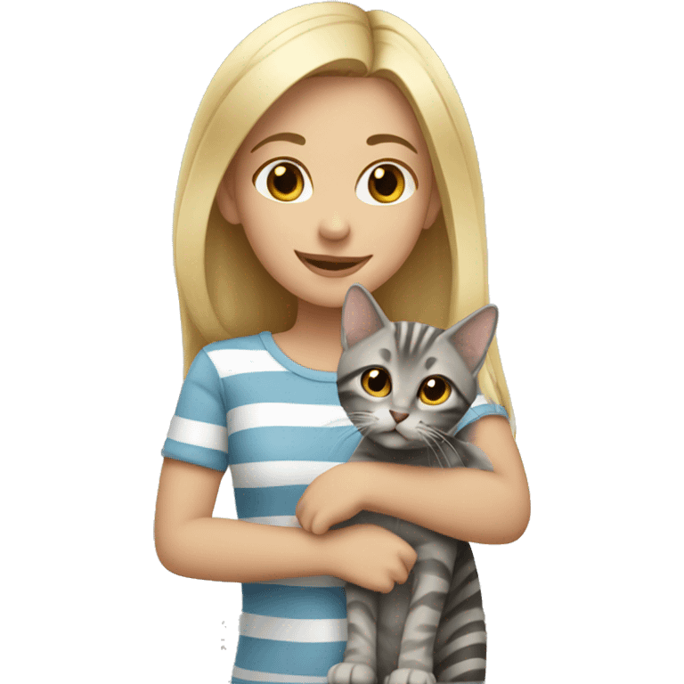 blonde girl with gray striped cat emoji