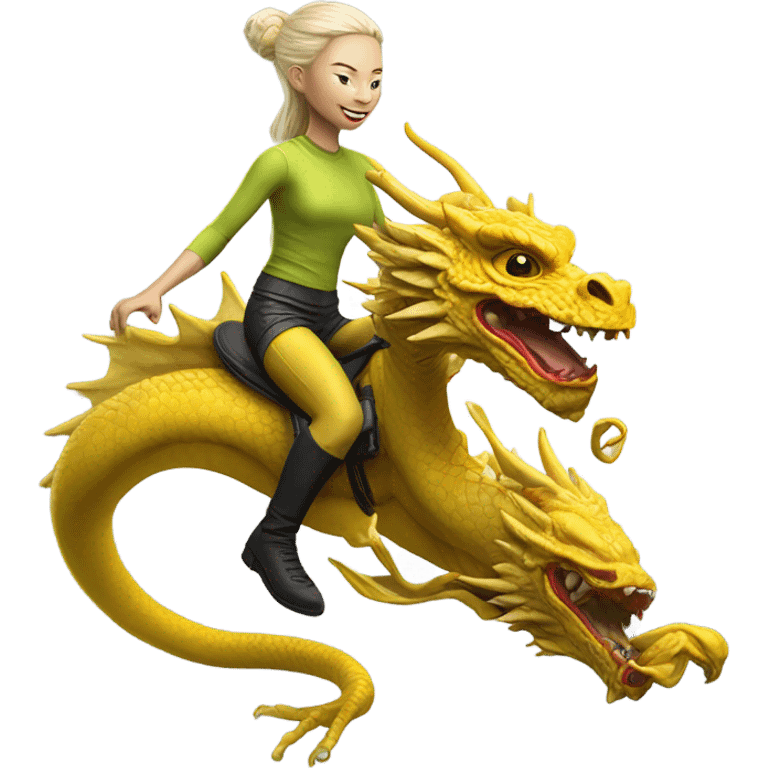 Photo realistic, alien female yellow,  on china dragon emoji