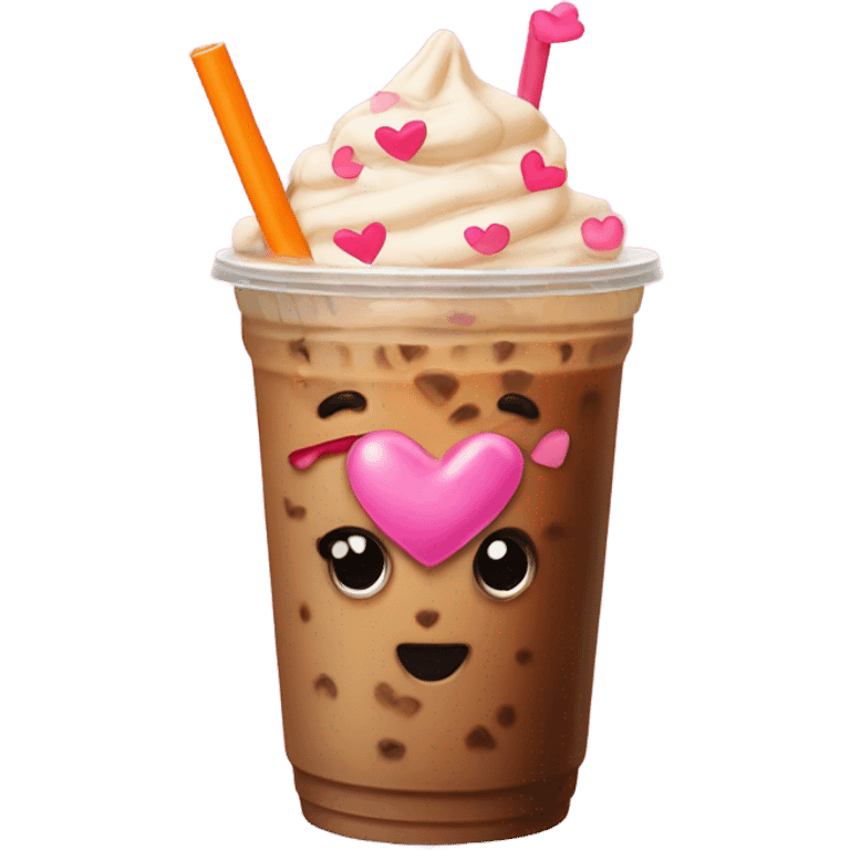 Iced coffee orange straw pink hearts emoji