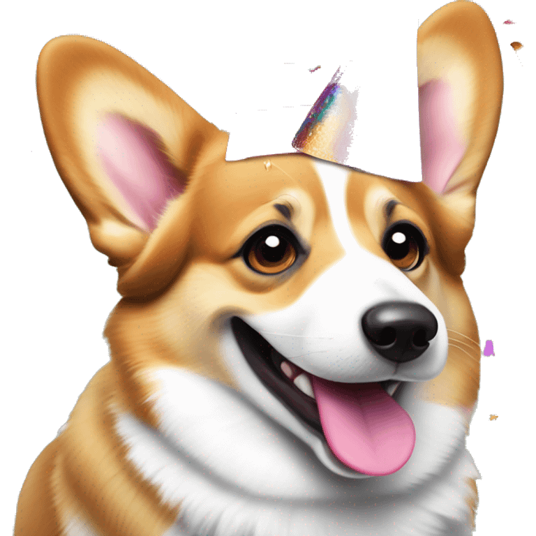 Happy Welsh corgi with a cheeky wink, tongue sticking out, and a colorful party hat, surrounded by confetti for a fun celebration emoji