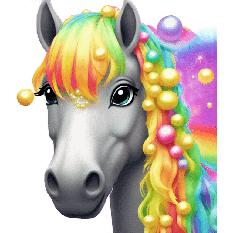 Lisa frank horse with pearls in rainbow hair emoji