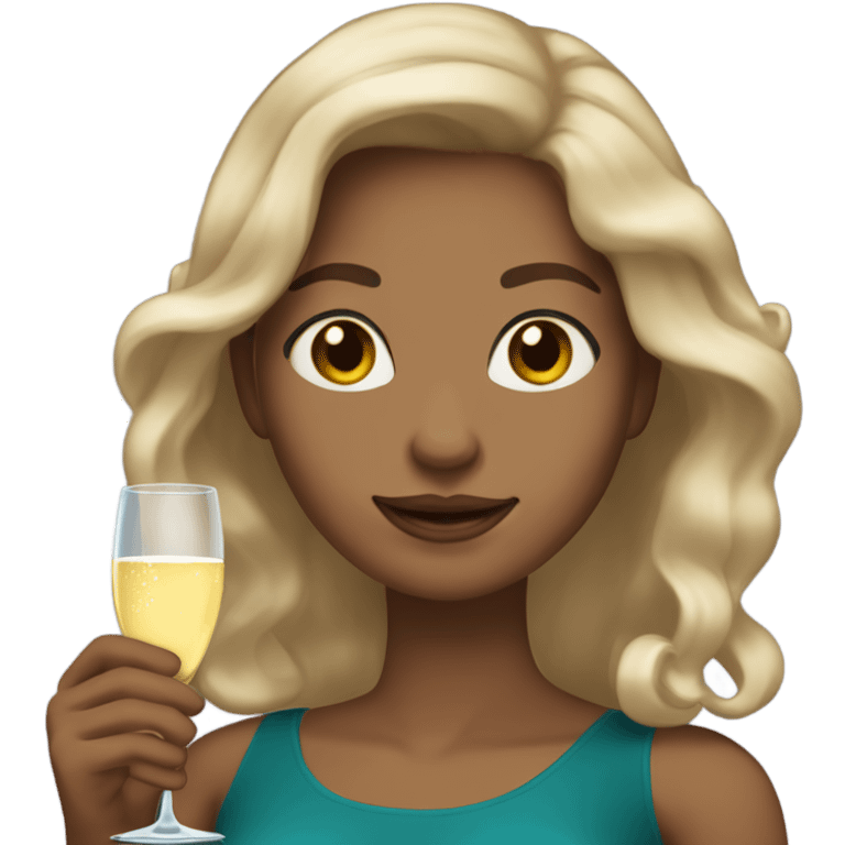 “Create an emoji of a woman with medium-toned skin, long wavy hair, holding a glass of champagne.” emoji