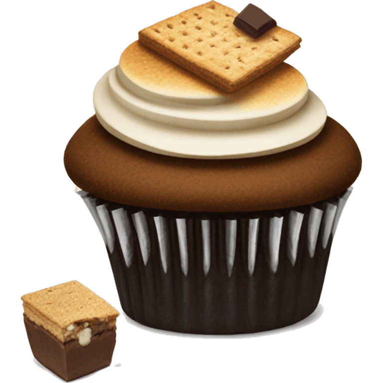 S’mores cupcake with chocolate and graham cracker emoji