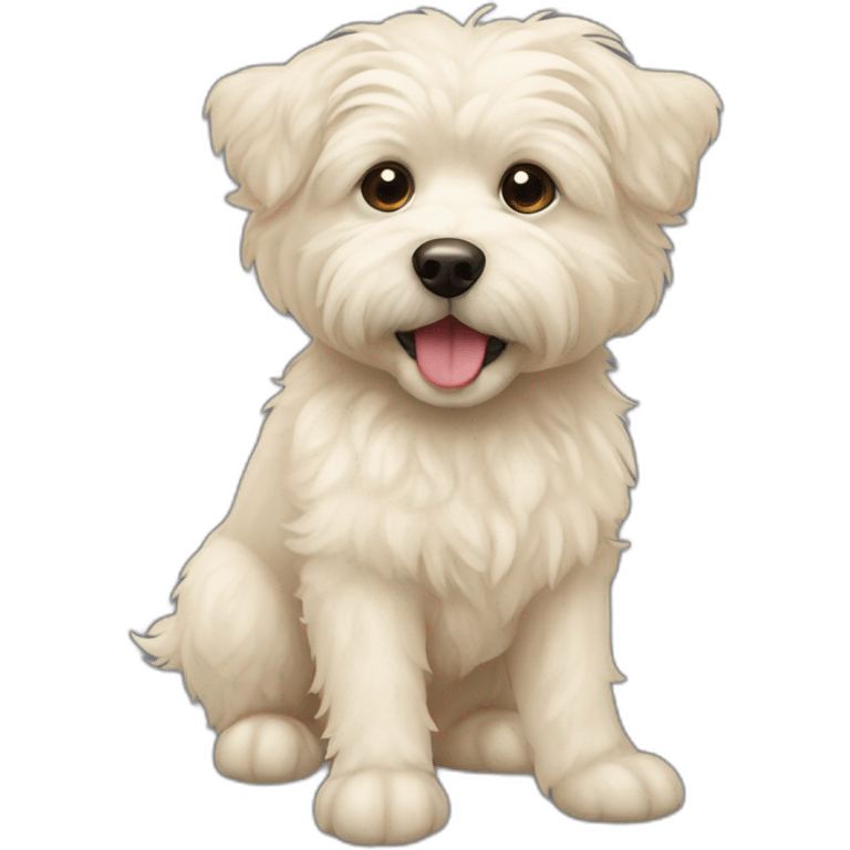 blonde eskipoo dog with one ear pointing up and the other down emoji