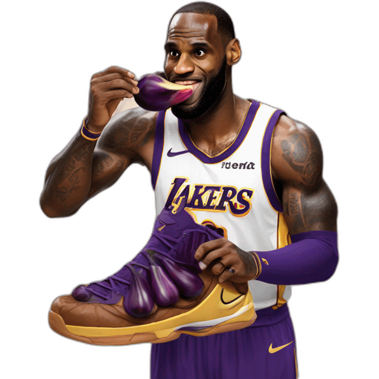 Lebron eating eggplant emoji