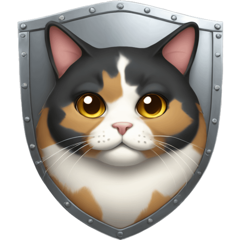 Fat calico cat with a shield  emoji